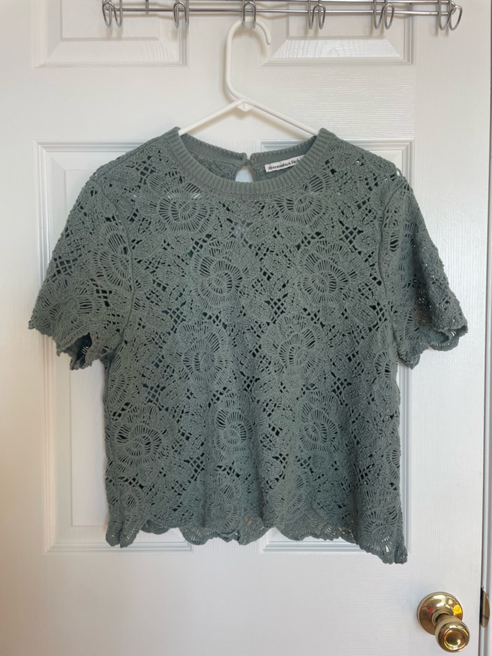 Abercrombie & Fitch Crochet Boxy Crop Top in Sage